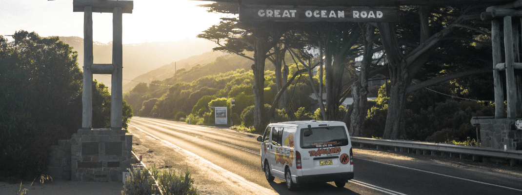 Campervan driving along the Great Ocean Road