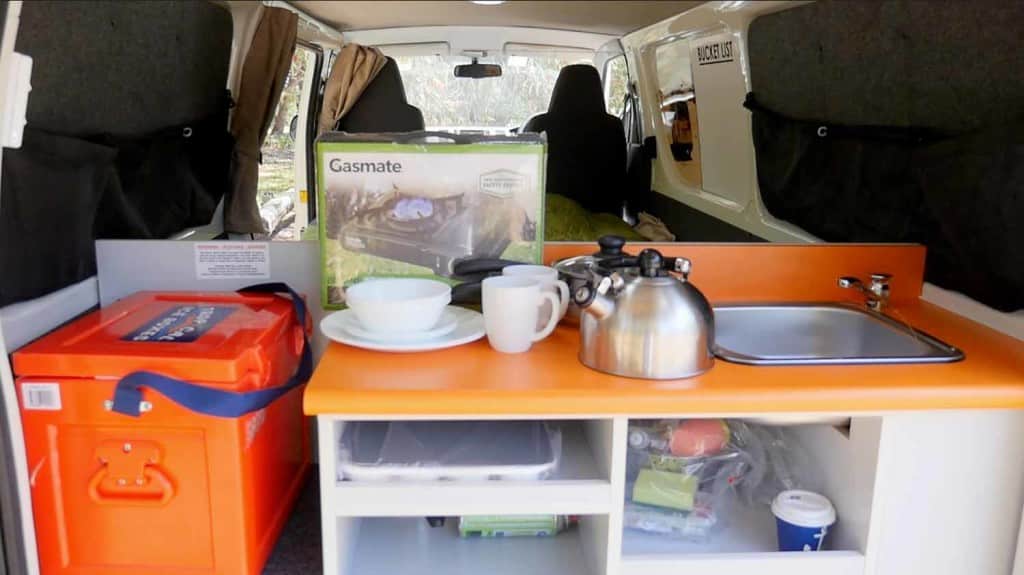 kitchenette in a campervan
