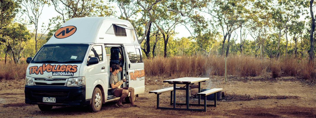 Campervan on campground in Northern Territory