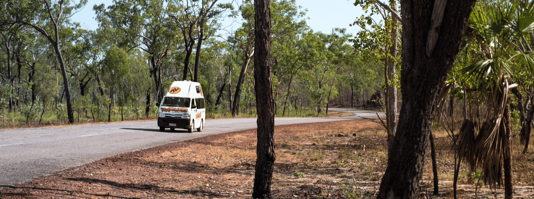 Driving through Outback Australia in a campervan