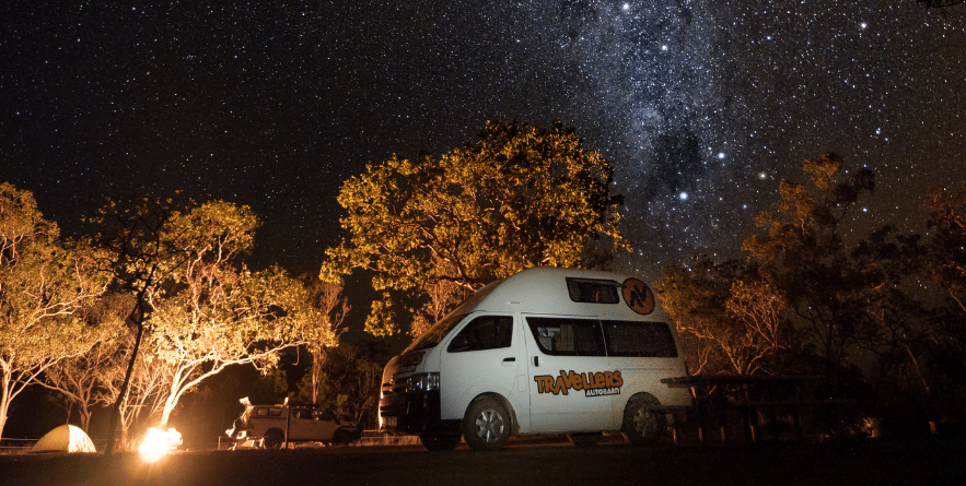 Campervan under starry sky in Outback Australia