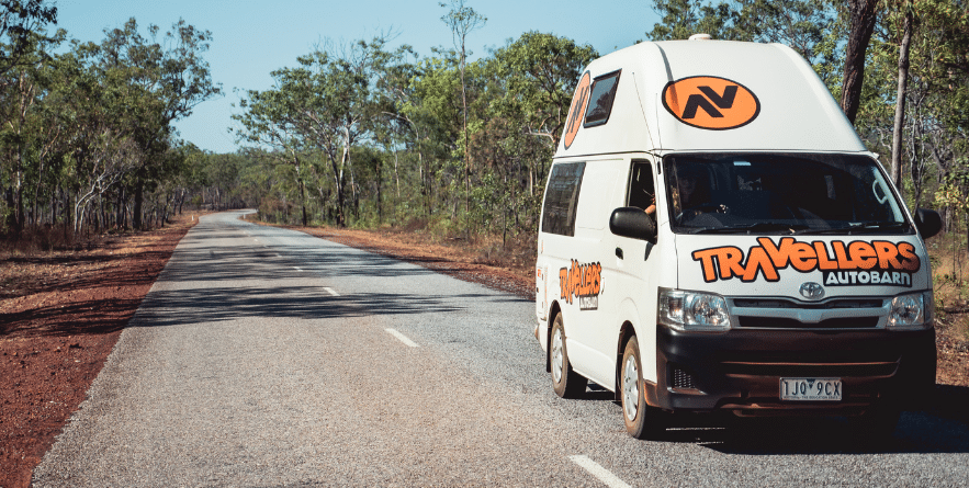 Campervan on road in Northern Territory, Australia