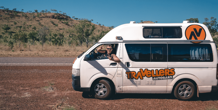 Campervan on side of road in Outback Australia