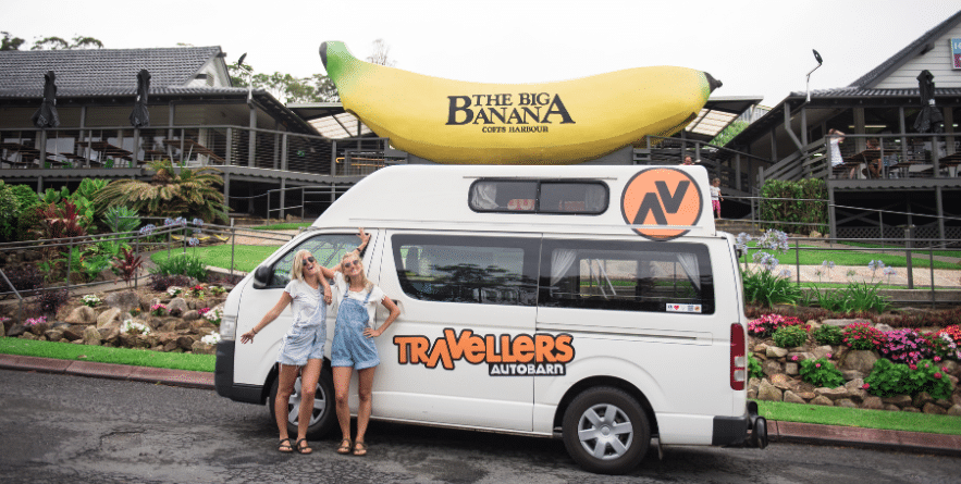 Campervan in front of Big Banana in Coffs Harbour