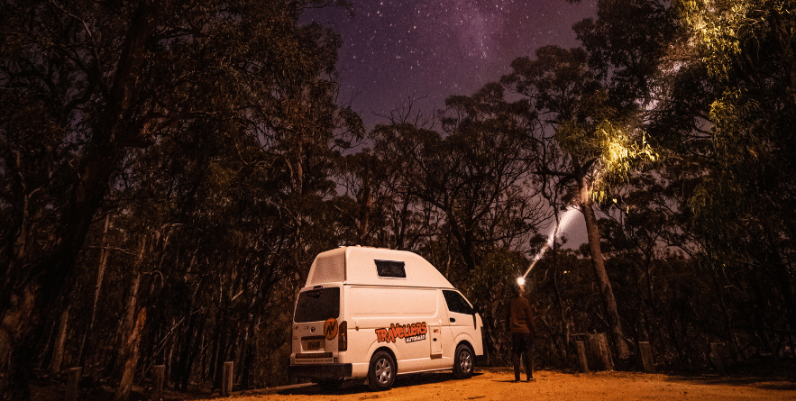 Campervan under starry sky in Australia