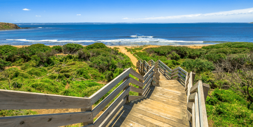 Wooden stairs to Ventnor beach, Phillip Island, Victoria Australia.