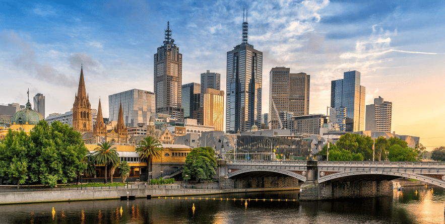 View of Melbourne cityscape and Yarra River, Australia