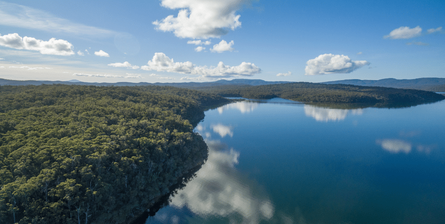 Aerial view of Croajingolong national Park and Wallagaraugh River, Australia