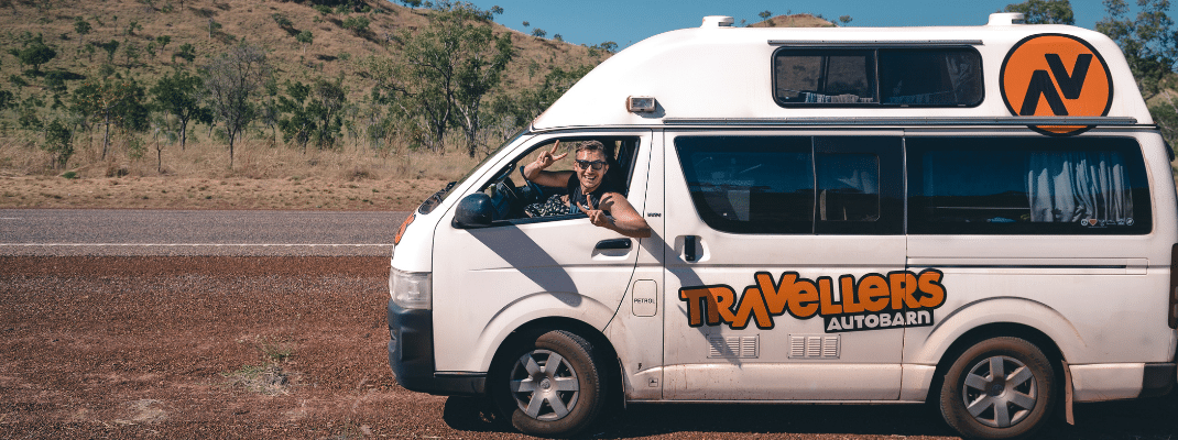 Campervan on side of road in Australia Outback