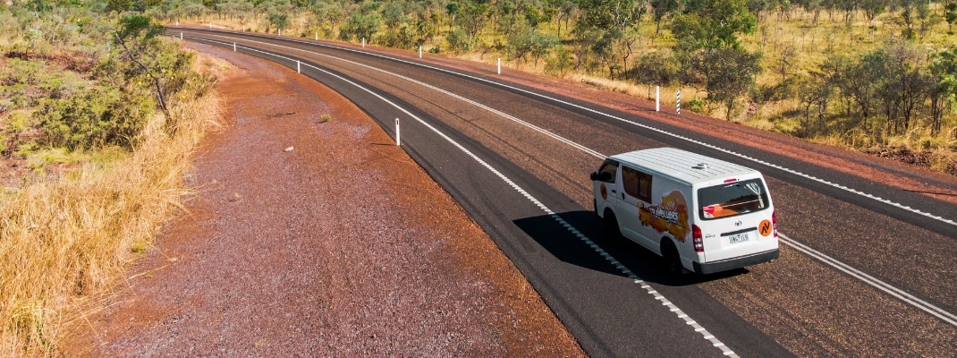 Campervan on road in Australia